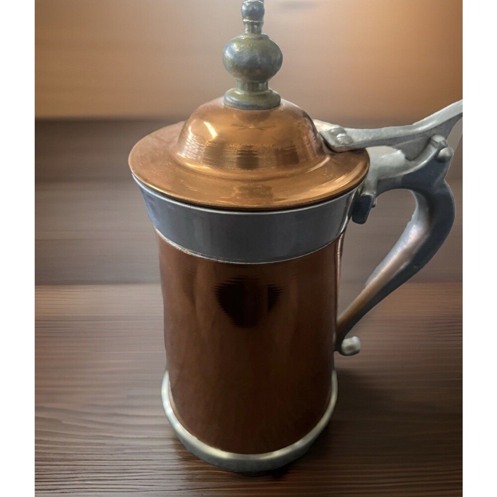 Vintage Lazar Copper Beer Tankard Stein Lid Pewter Decor  Barware Ren Faire